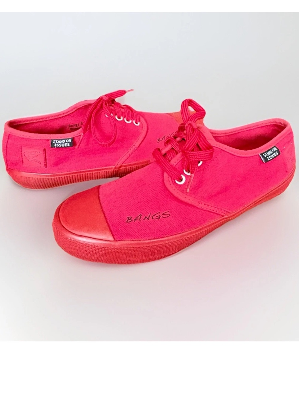 BANGS SHOES WMNS Premium Canvas Low Top Sneakers RED Stand On Issues Y2K 8.5 EUC